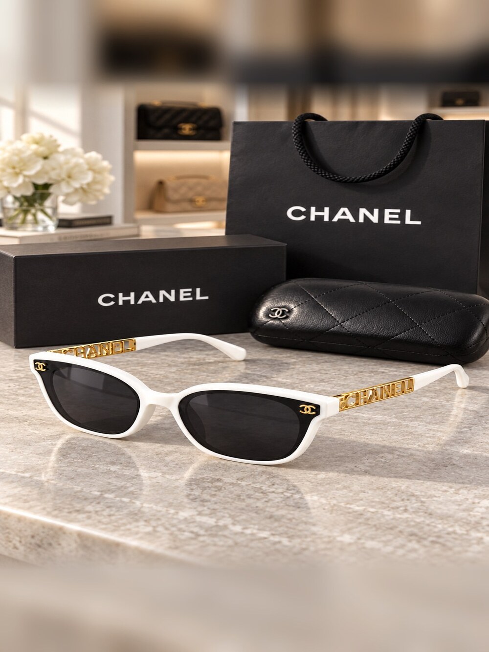 Chanel White Cat Eye Sunglasses - Picture 2 of 6